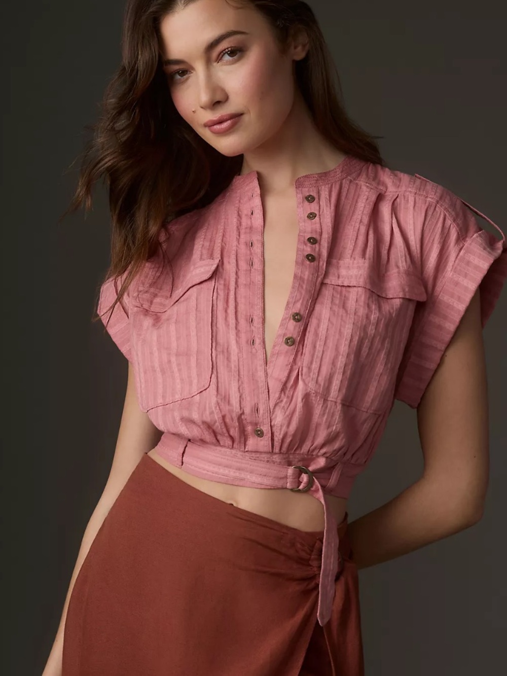 By Anthropologie Short-Sleeve Cinched Safari Top, it was a rental I never wore.